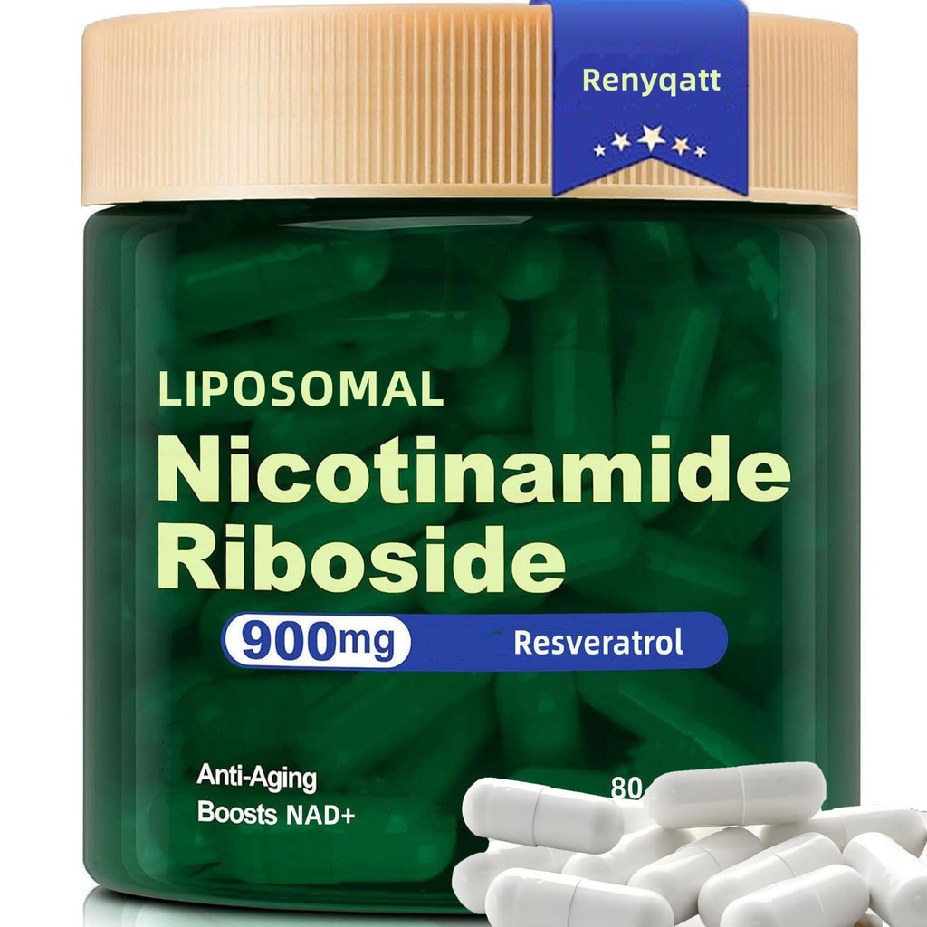 Renyqatt NAD + Suplement - Nikotynamid liposomalny Ribozyd - Suplement do anty- starzenia, Energia, Focus - 80 Kapsułki 1B