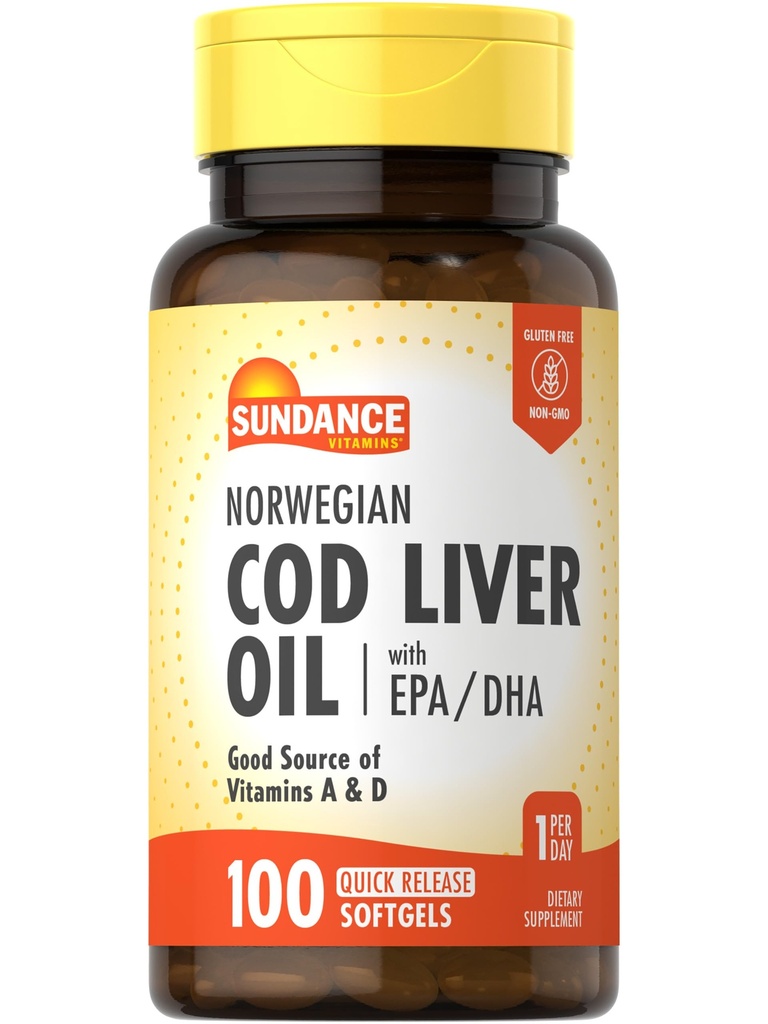 Sundance Nordic Dorsz Olej wątrobowy 124; 100 Softgels: 124; z EPA i DHA: 124; Good Source of Vitamin A & D: 124; Non-GMO i Gluten Free Supplement
