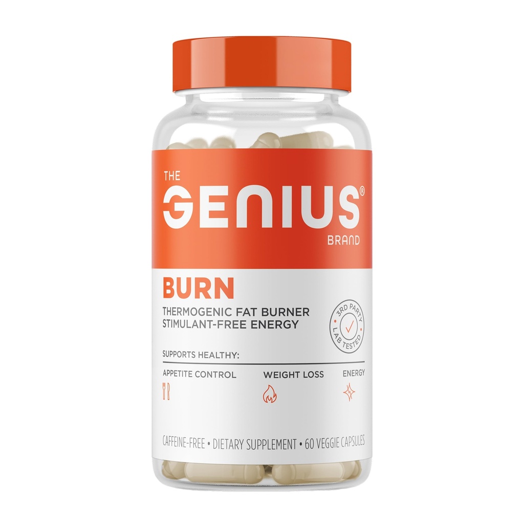 Genius Thermogenic Fat Burner, 60 Diet Veggie Pills - Weight Loss & Metabolizm Suplement, Apetite Suppressant & Energy Booster - Bezkafeinowy Nootropowy Focus & Brain Boost - Ashwagandha & TeatCrine