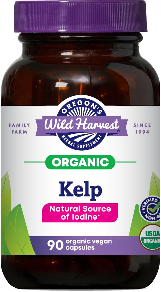 Oregon 's Wild Harvest Kelp Organic Supplement Equipment 124; Naturalne źródło jodu 124; Kapsułki wegańskie, 90 Count