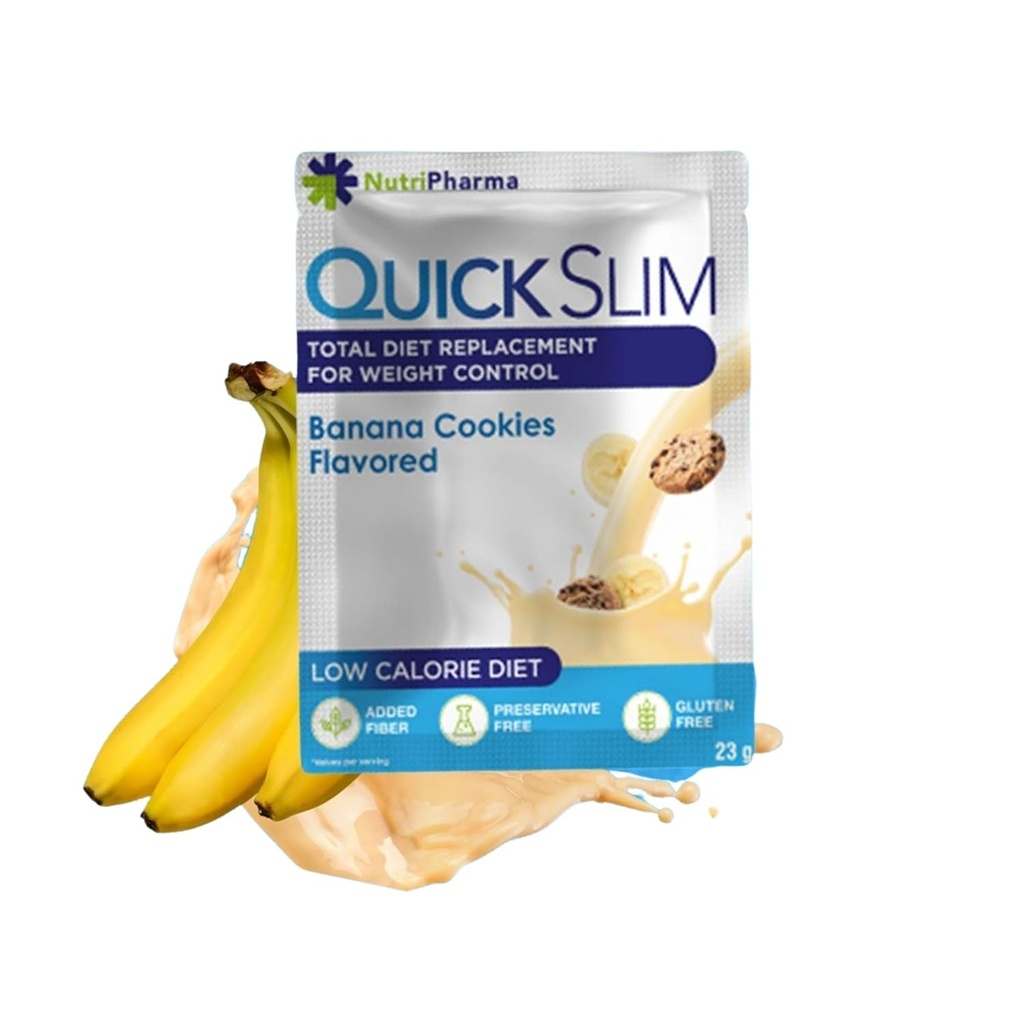 Quick Slim Wysoka masa ciała Shakes dla kobiet i mężczyzn, Kompletny proszek do zastępowania posiłków, niskokaloryczne shakes diet, przerywany post, Keto, Gluten Free (1 porcja, Banana Cookies)