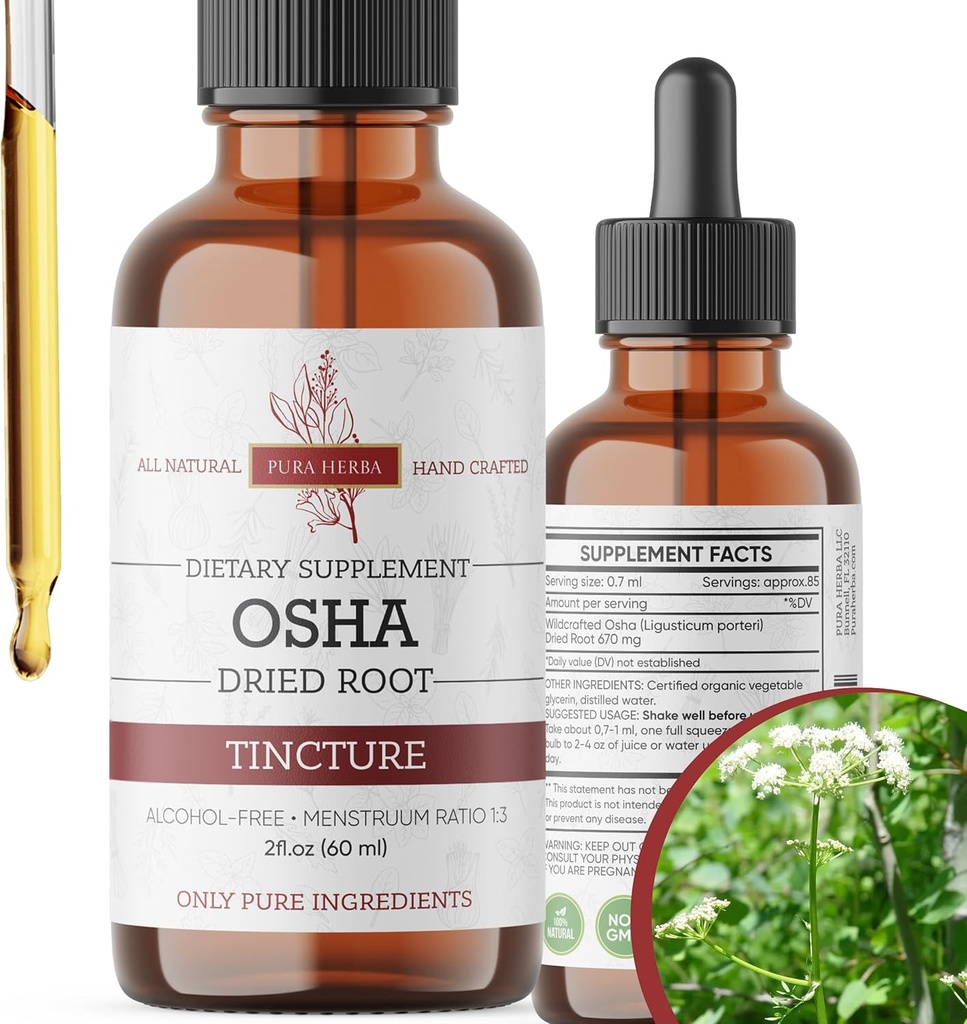 Organic OSHA Root Tincture - Naturalne wsparcie oddechowe - Bezalkoholowy ekstrakt płynny - Wegan, Non-GMO, Made in USA - 2 Fl Oz