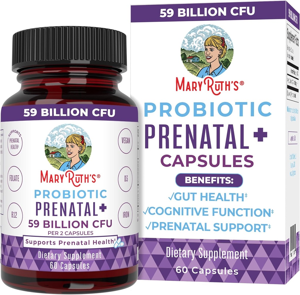 MaryRuth Organics Prenatal Vitamins & Probiotics Bis124; 59 Miliard CFU 124; Witamina D3 & B12 Bis124; Żelazo Bis124; Folate 124; Selenium Bis124; Cholina 124; Vegan 124; Nie-GMO 124; 60 Kapsułki