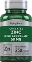 Piping Rock Zinc 50mg | 250 Vegetarian Tablets | Chelated Gluconate | Non-GMO and Gluten Free Supplement