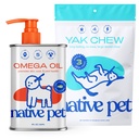 Native Pet Omega Oil for Dogs - Dog Fish Oil Supplements & Yak Chews for Dogs & 124; Pasture- Raised and Organic Yak Cheese Himalayan Churpi Chews