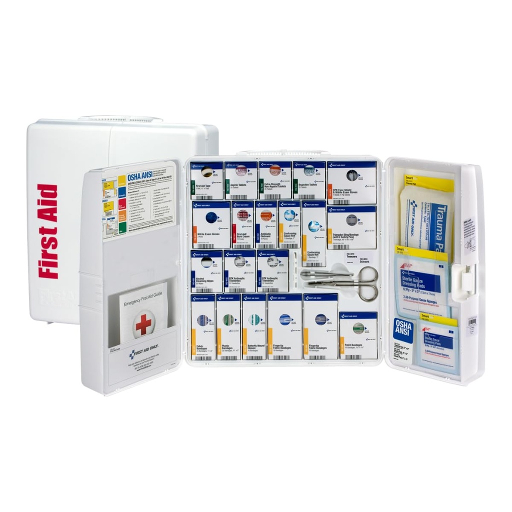 Pierwsza pomoc Tylko 1000- FAE-0103 SmartCompliance 50- Person OSHA Compliant First Aid Kit for Business, Duży plastikowy pierwszej pomocy Gabinet z lekami, 245 części