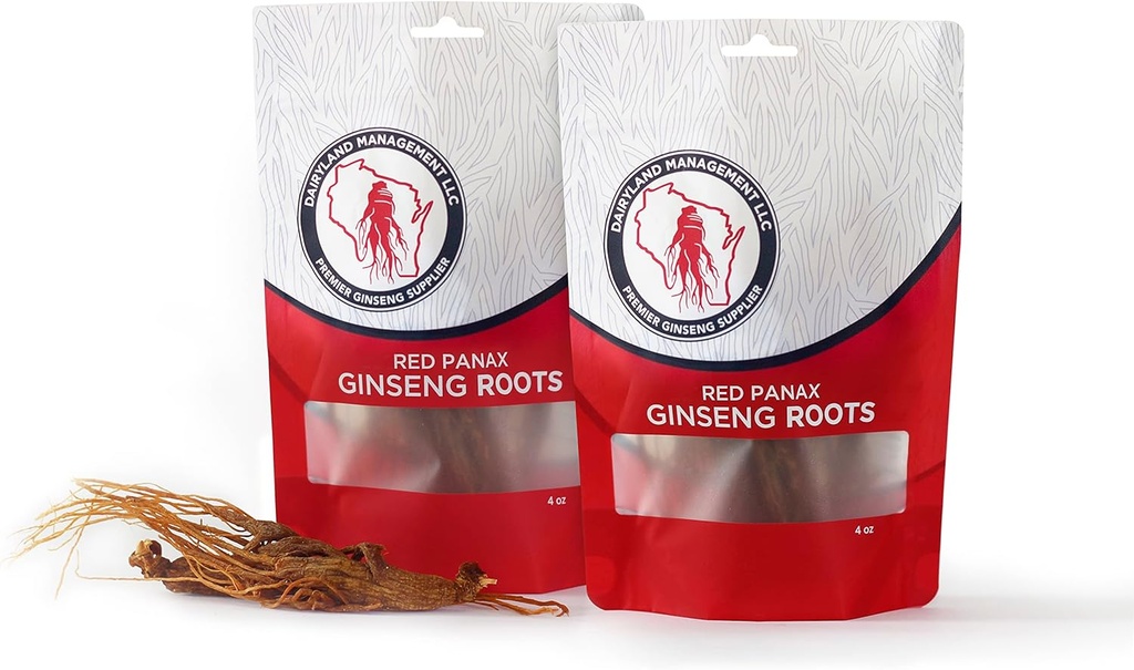 Dairyland Management LLC Red Panax Ginseng Root - 8 oz Pack of Korean Panax Ginseng Root - Autentyczne Panax Ginseng - Non- GMO, Gluten Free Ginseng Root - Użyj Ginseng w Zupie, Herbata, Congee