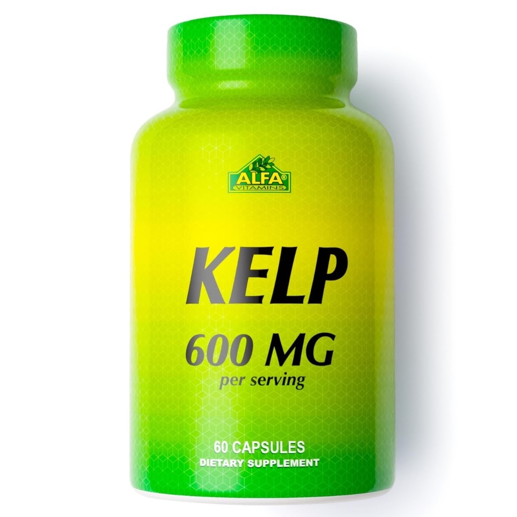 ALFA VITAMINS Kelp Suplement, 600mg naturalnych wodorostów morskich Kelp (Ascophyllum Nodosum), bogaty w jod i Fucoidan, Wspiera czynności tarczycy i metaboliczne, Codzienne witaminy dla Wellness, Nie GMO, 90 Tabletki
