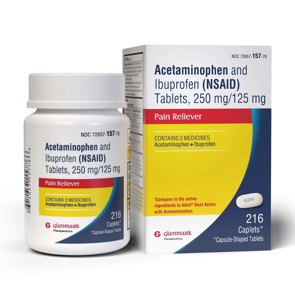 Podwójny Acetaminofen 250 mg i Ibuprofen 125 mg Kaplety, do 8h ulgi bólowej dla drobnych ache i ból, Bóle głowy, ból zęba, ból pleców, skurcze menstruacyjne, niewielkie zapalenie stawów ból, 216