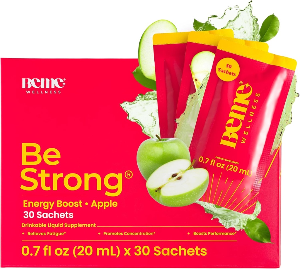 BeMe Witamina B12 Liquid Shot, BeStrong - Witamina B 12 Picie Liquid Supplement Wspiera Energy Boost, Focus, & Concentration - Guarana, Tauryna, & Suplementy Kolagenowe Promowanie Odzyskiwania (30 Sachets)