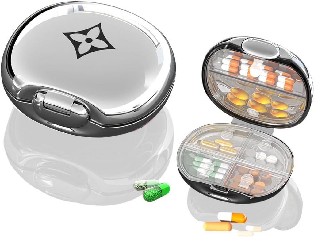 Travel Pill Organizator, Portable Pill Box, Moisture Proof Pill Case, Codzienne małe pojemnik na tabletki do przechowywania Vitamin Fish Oil, do Pocket lub Purse Pill Box Dekoracyjny Metal Medicine Organizator