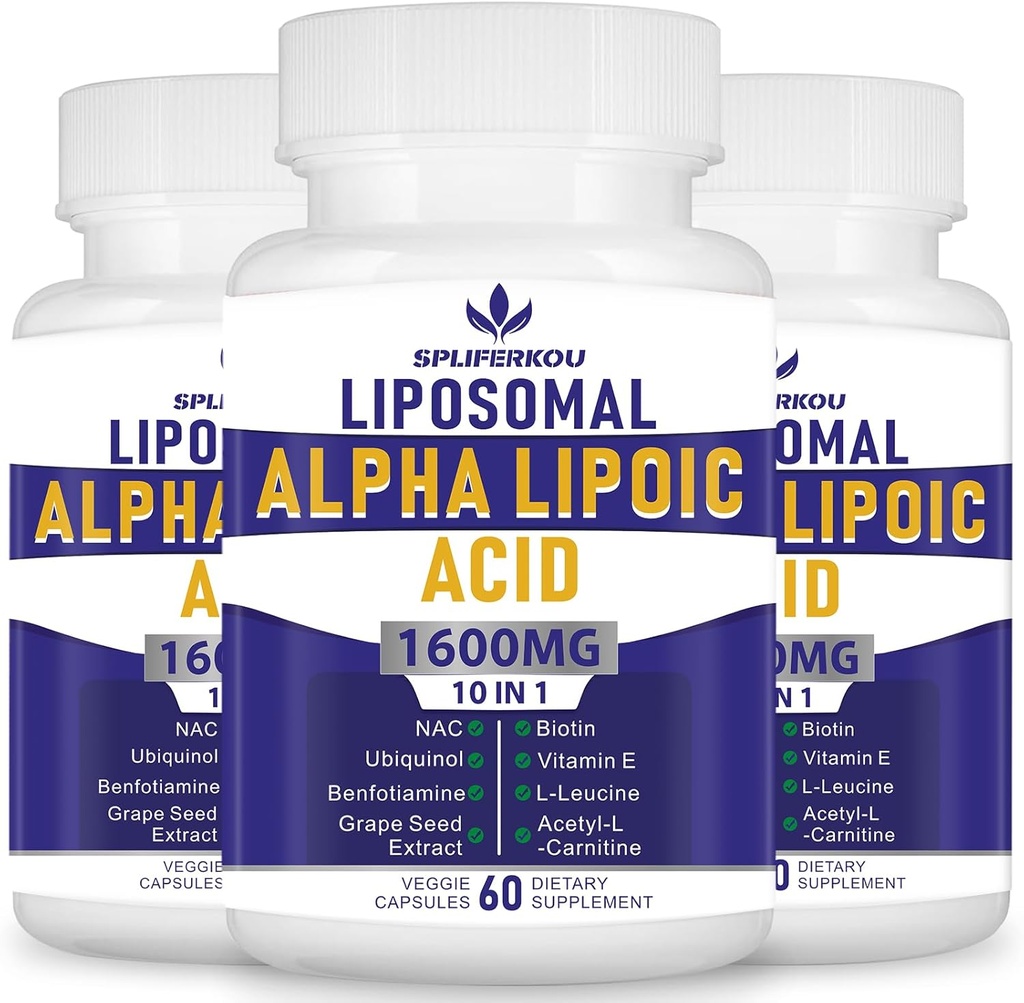 Liposomal Alpha Lipoic Acid 1600mg per Serving, ALA Supplement for Antioksydant Health, Energy and Metabolism- gluten Free & Non GMO 180 kapsułki