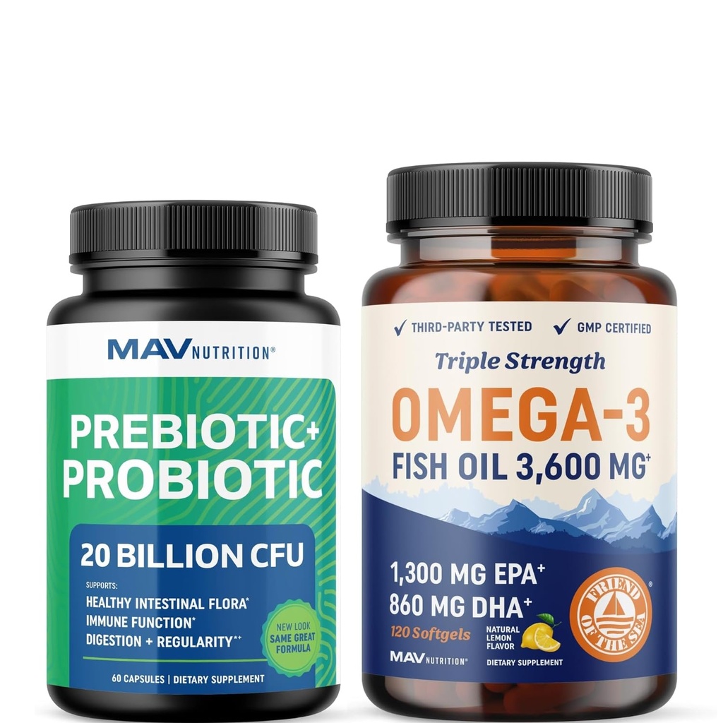 Omega 3 Olej rybny i kapsułki probiotyczne 124; Potrójne siły EPA & DHA z Probiotic Gut Health & Immune Supplement Supplement Equipment 124; Kompleksowy zestaw Wellness
