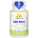 I daj nam dzisiaj nasz Daily L- Methylfolate 15 mg / 15000 µg Maksymalna moc aktywny folian, 5- MTHF, Filler Free, Gluten Free, Non-GMO, Kapsułki wegetariańskie (4 miesiące dostaw) (120)