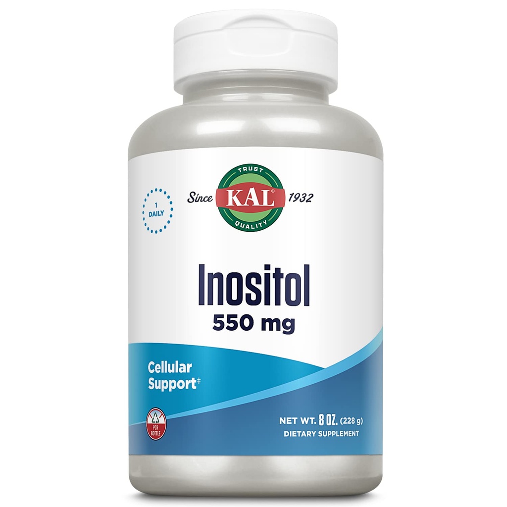 Inozytol KAL Proszek 550mg, Zdrowie mózgu, Układ nerwowy i suplement pomocy nastrojowej, Wspomaganie zdrowia komórkowego, Wzmożona receptura absorpcyjna, Łatwa do wymieszania, Aprox. 408 Służenie, 8oz
