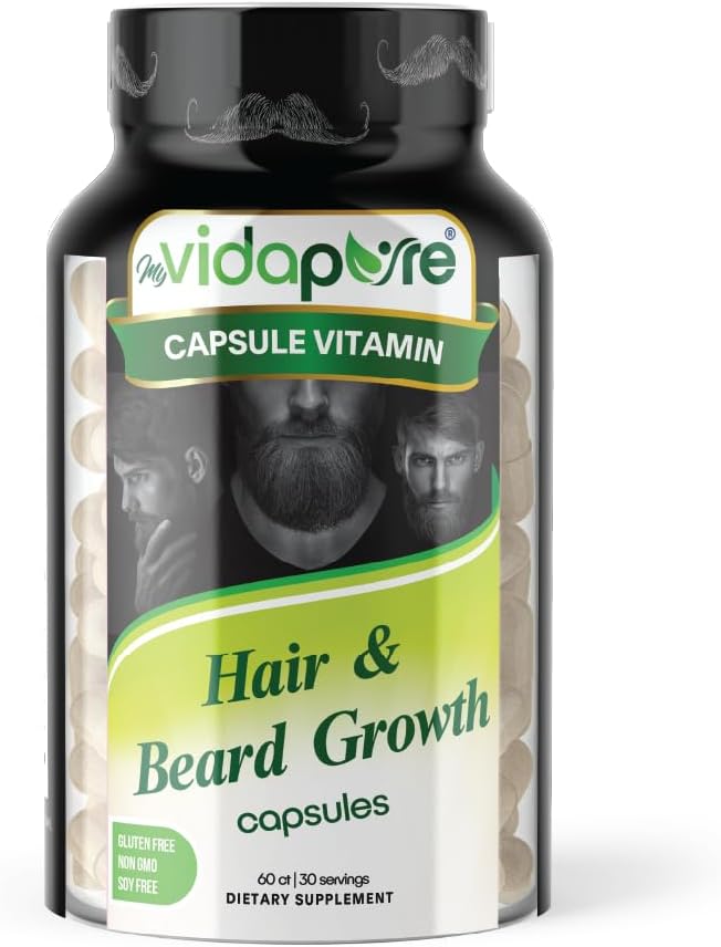 MYVIDAPURE wzrost broda + skóry i paznokcie mężczyzn - 5,000 mcg biotyna - witamina C, D & B- kompleks - hydrolizowane kapsułki wegetariańskie