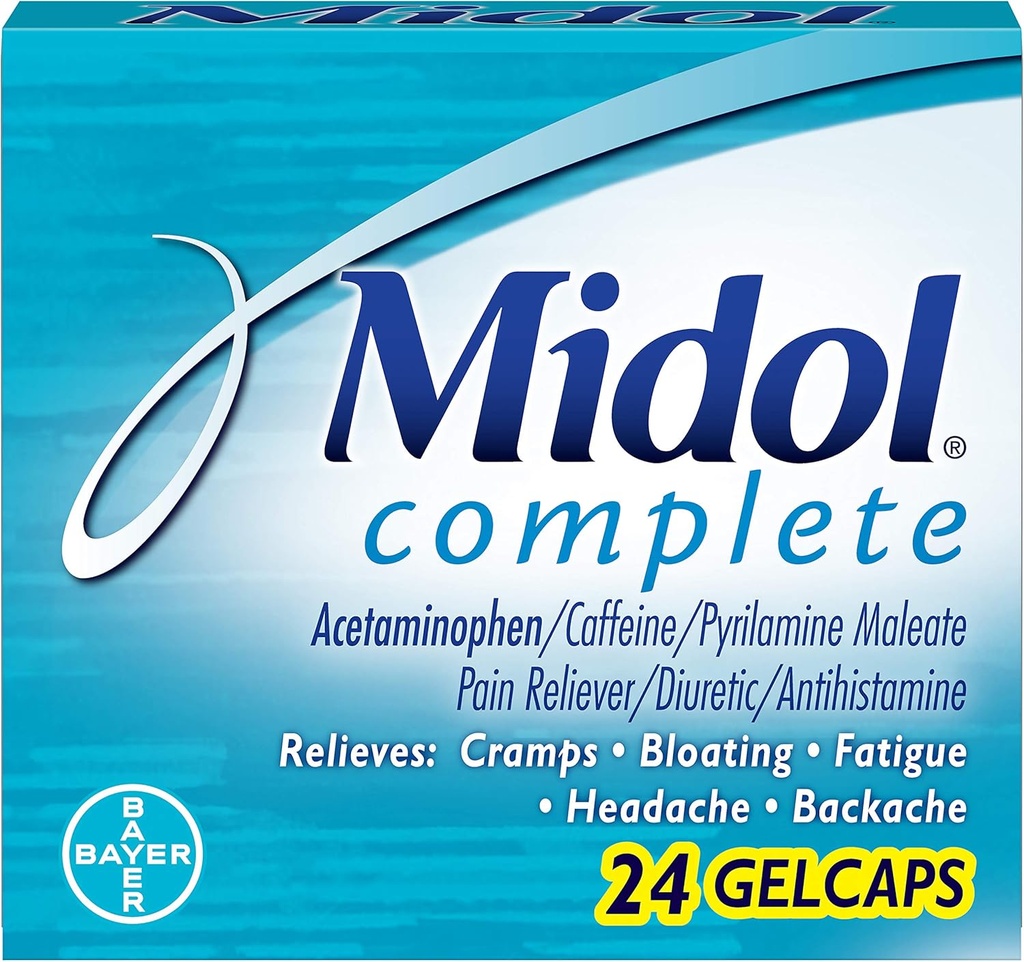 Midol Kompletne Gelcaps, 24- liczenie Pudełka (Opakowanie po 4), Opakowanie może Wary