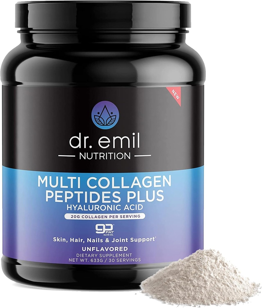 DR. EMIL NUTRITION Multi Collagen Peptydes Powder - 20g nienasyconego hydrolizowanego białka kolagenu Proszek z kwasem hialuronowym do włosów, skóry, paznokci i łączników - 30 Służenie