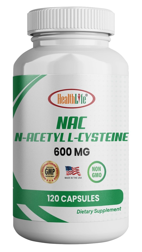 HealthLife N- Acetyl L- Cysteine (NAC) 600mg, 120 kapsułki - Non- GMO, Gluten Free, 120 Servings