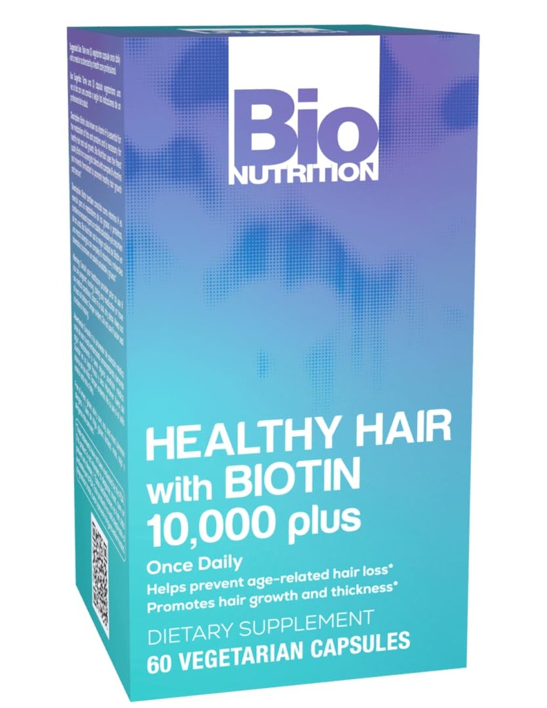 Bio Nutrition Healthy Hair Support with Biotin 60 Vegetarian Capsules Birth 124; Silniejsze Hair Birth 124; Grubsze Hair Birth 124; Promotes Hair Growth and Thidness Birth 124; Mieszanie z kompleksem B Witaminy i minerały