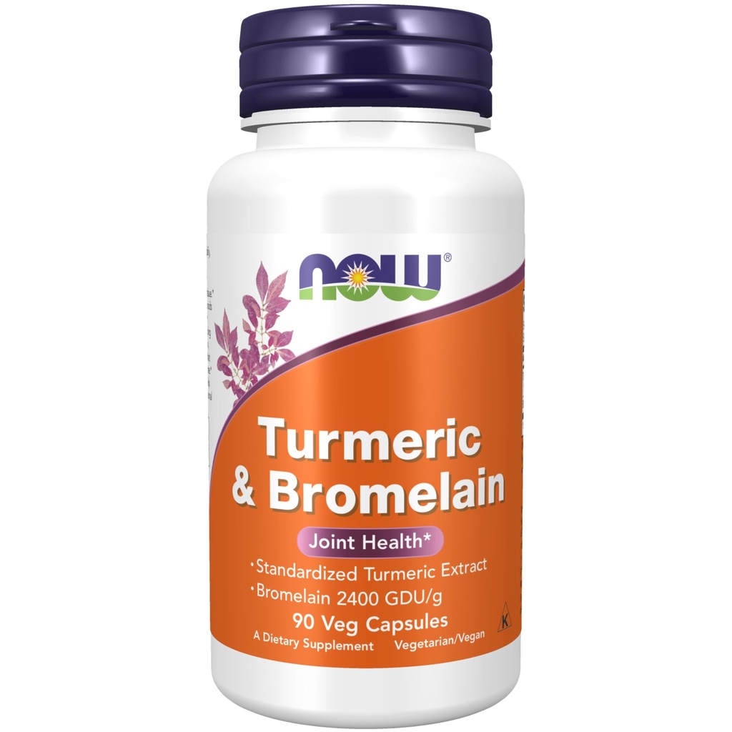 Teraz żywności Suplementy, Turmeric & Bromelain (Standaryzowany ekstrakt turmeryczny) z Bromelain 2400 GDU / g, 90 Kapsułki Veg