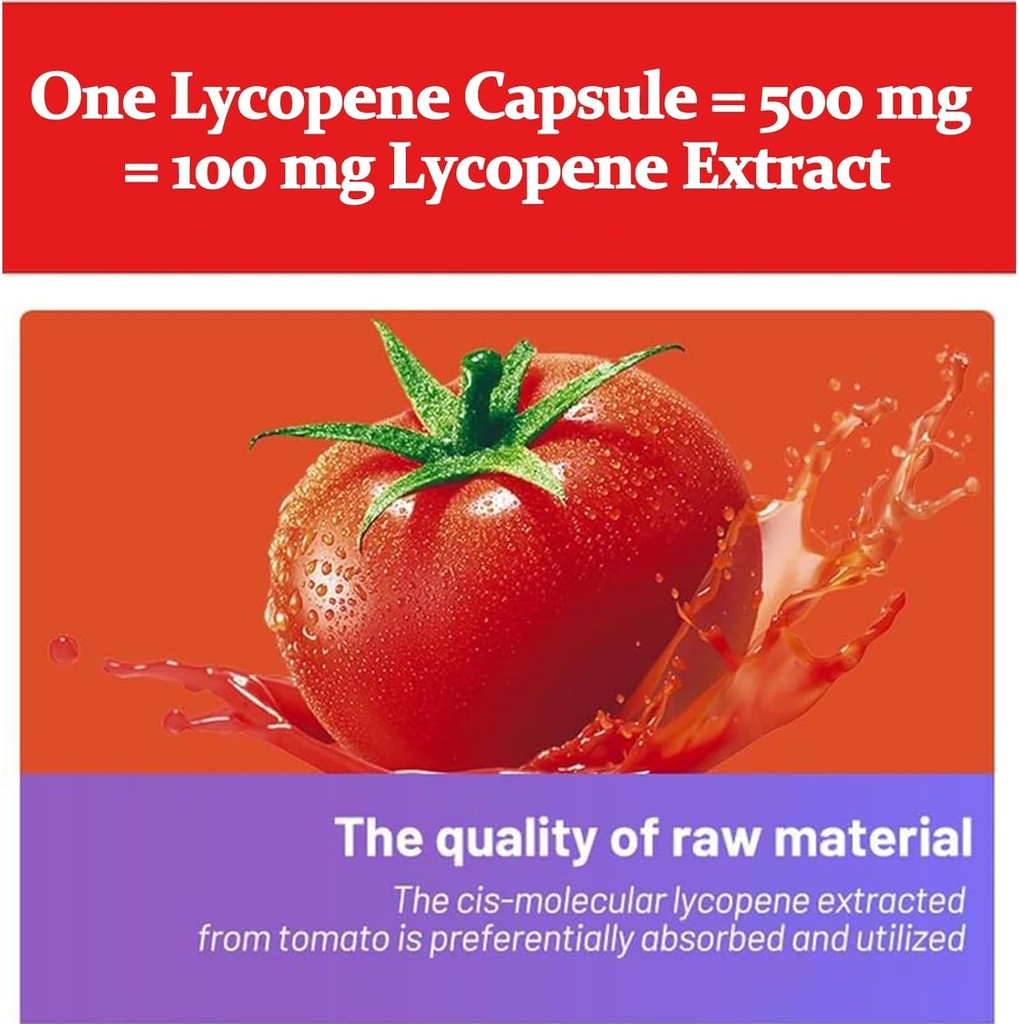 Likopen kapsułki - Natural Tomato Extract 100mg Organic Complex Formula Supplement - Gluten- Free, Non-GMO, 100 Softgels