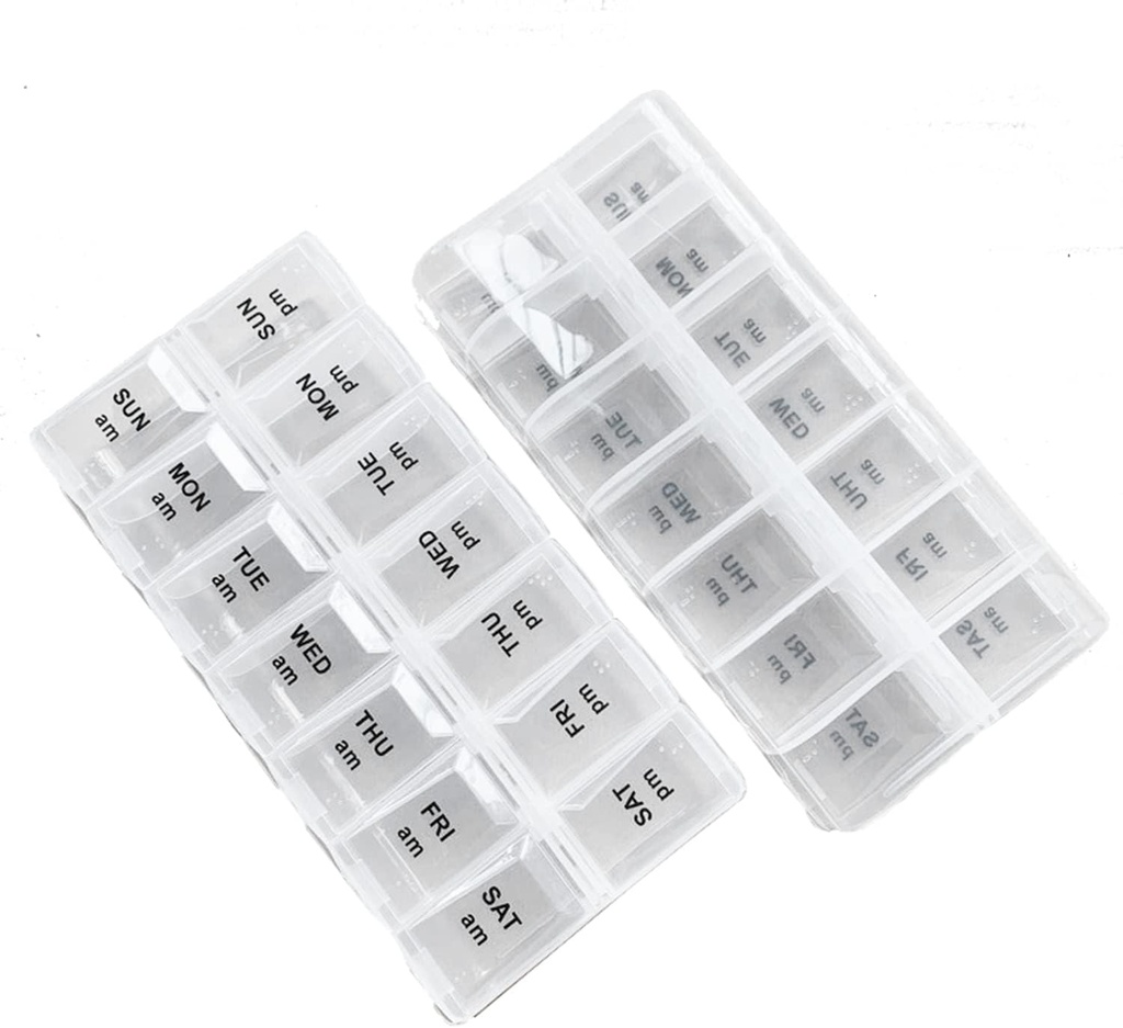 2 Pack OPP Clear Daily Pill Box Organizator, Cotygodniowy Pill Organizer 2 razy dzień na tabletki, suplementy i leki, Am Pm Pill Organizator 7 dzień, Pill Box 7 dzień - 6,7 x 3,2 x 1 cal