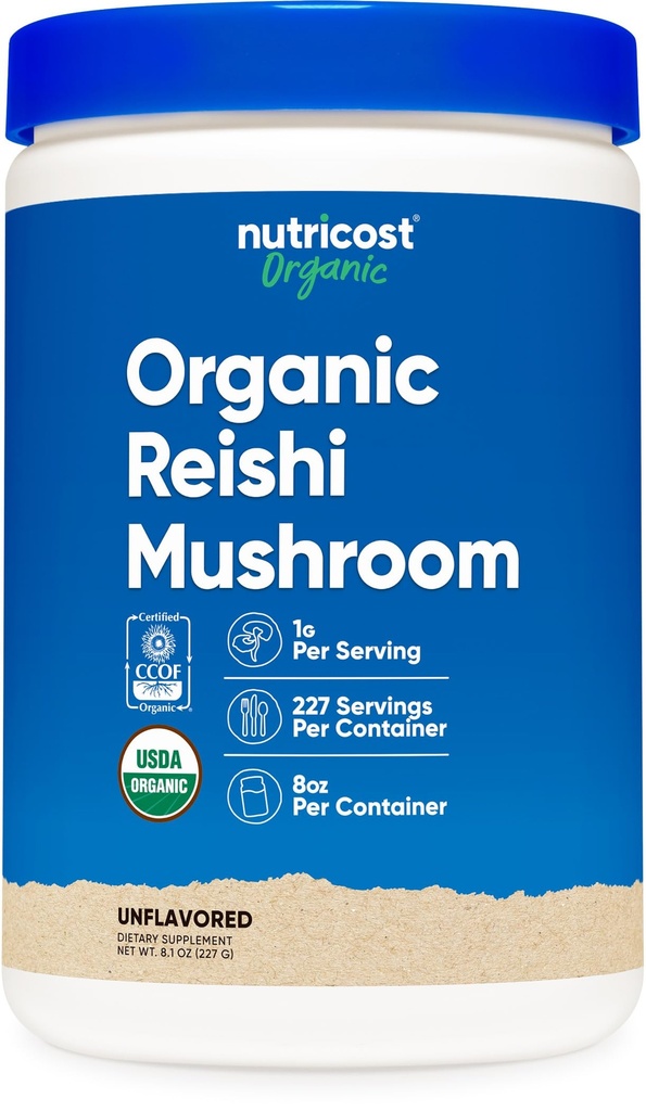 Nutricost Organic Reishi Mushroom Powder 0,5LB (8oz) - USDA Certified 100% Organic, Vegetarian, Non-GMO, Gluten Free