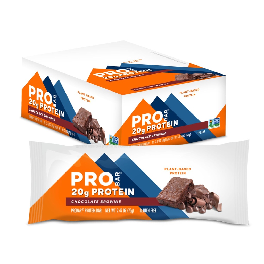 PROBAR - Bar PROTEIN, Czekoladowe Brownie, Nie-GMO, Gluten- Free, Zdrowe, Plant- based, Składniki żywności, Natural Energy (12 Count)