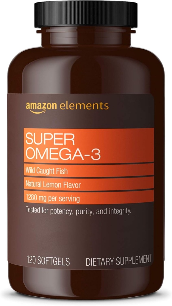 Elementy Super Omega-3, EPA & DHA Omega-3 kwasy tłuszczowe (1280 mg na jedną porcję, 2 softgele), Natural Lemon Flavor, 120 Liczba (Opakowania mogą się różnić)