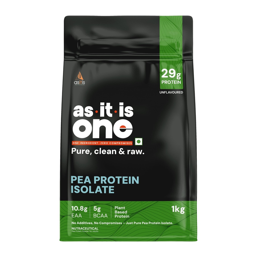 AS- IT- IS Nutrition Pea Protein Isolate 124; Zaprojektowany do suplementacji posiłku 124; Białko roślinne wegańskie 124; Łatwe do spożycia - Wegańskie & Gluten- wolne od środków konserwujących (1000 Gms / 35,2 Oz)