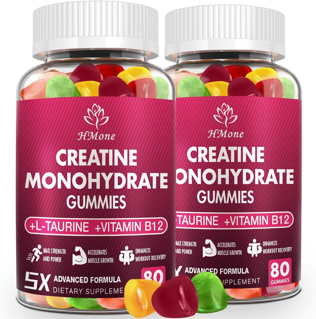 Jednowodzian Gummies - 5g dla mężczyzn i kobiet, 160 Count and Creatine Chewable Supplements for Muscle Gain, Siła mięśni, Energy Boost, and Muscle Builder, Sugar Free, Vegan