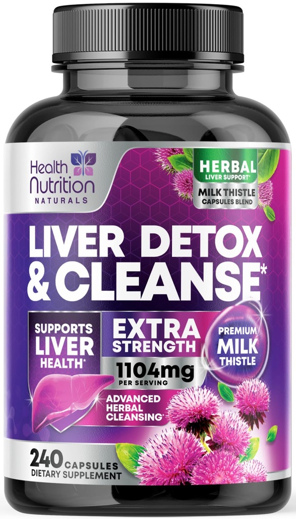Delikatny wzór detox i naprawy wątroby - Advanced Liver Support Supplement with Silymarin Milk Tistle, Dandelion Root, Artiduck Extract, Turmeric, Choline, & Beetroot - 240 Kapsułki wegetariańskie