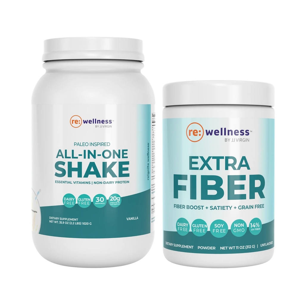 Reignite Wellness by JJ Virgin Vanilla Paleo- Inspired All- in- One Shake and Extra Fiber Powder Supplement