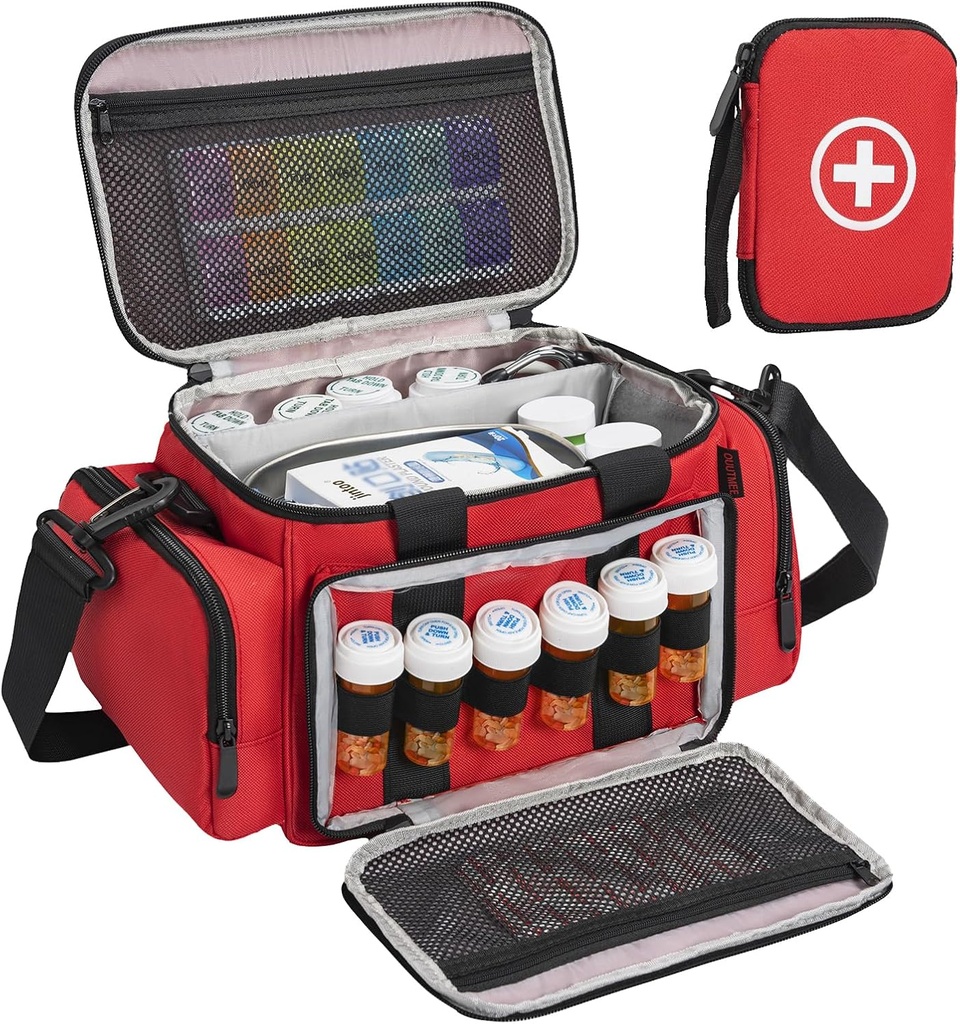 Torba do przechowywania leków, Pill Bottle Organizer z przenośnym małym Pouch, Butelka lecznicza Organizer Puste z pasem na ramię do przechowywania domu i podróży