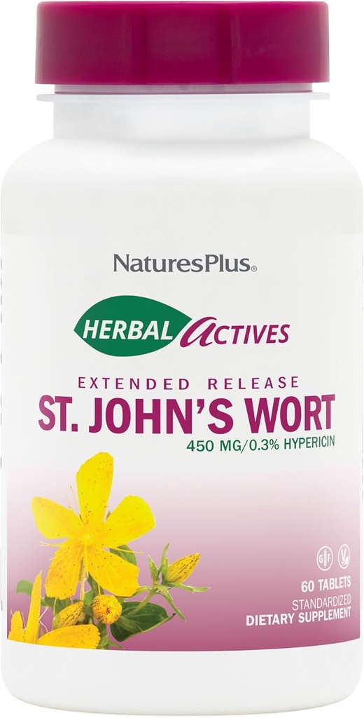 NaturesPlus Herbal Actives St. John 's dziurawca rozszerzone wydanie - 60 Tabletki, Opakowanie 2 - Pomaga zdrowy nastrój i pozytywne Outlook - wegetarianin, Gluten Free - 120 Razem Sługi