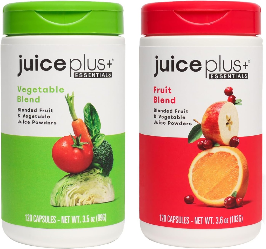 JuicePlus + Fruit and Vegetable Blend: for Solid Nutritional Foundation - Boost Family 's Health with 20 Fruits & Veggies Plus Plant Nutrigents - Pakowany 2 Butelki (60 Servings of Fruit, 60 of Veg)