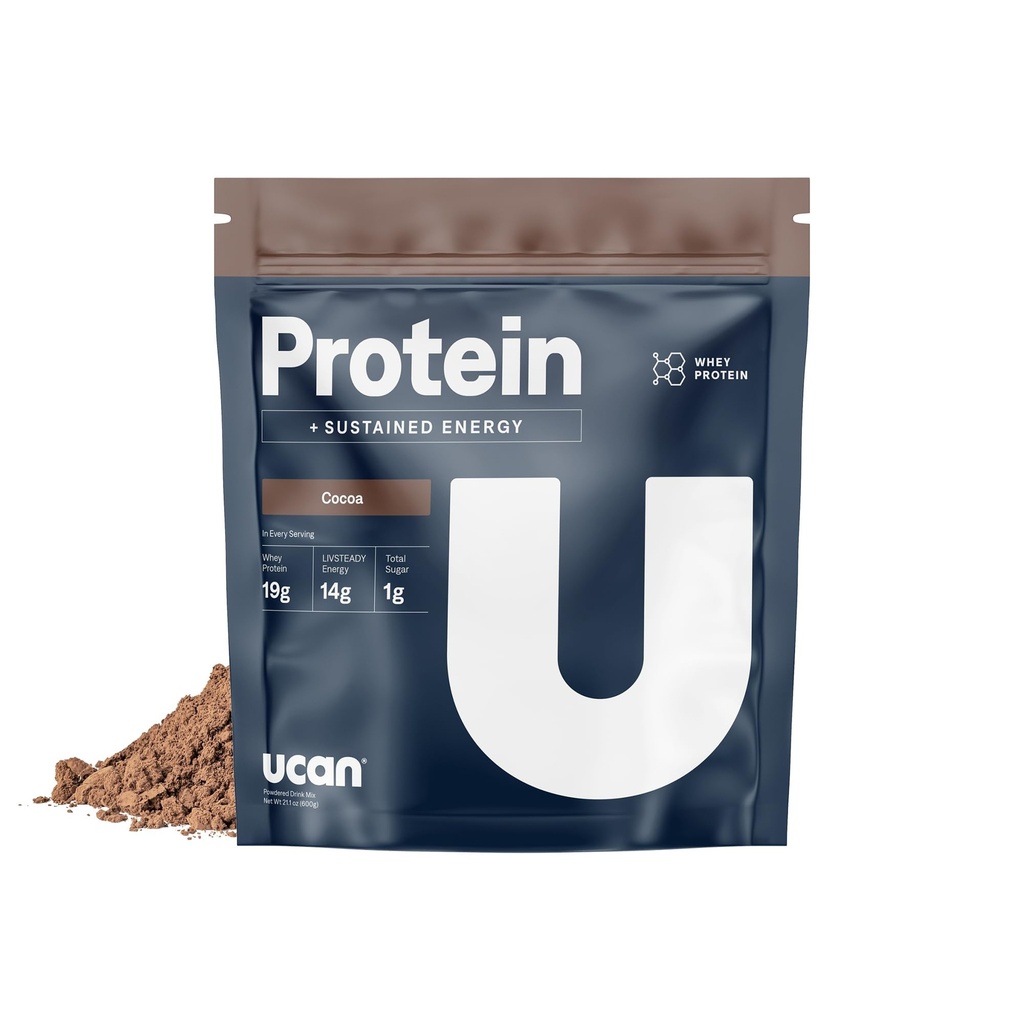UCAN Energy + proszek z białka serwatki - 19g Na Podawanie z aminokwasów EAA & BCCA - Proszek z białka Keto - Nie dodawany cukier, Gluten- wolne od glutenu - kakao - 12 Służenia