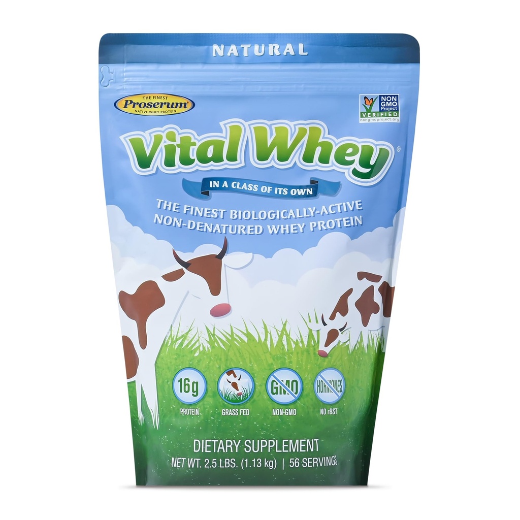 Proszek z białka serwatki paszowej dla immunologicznej witalności, aromat naturalny 2,5lbs (56 Sług), 15 g białka na serw, serwatka Vital, czysty holistyczny, odżywka Wellness