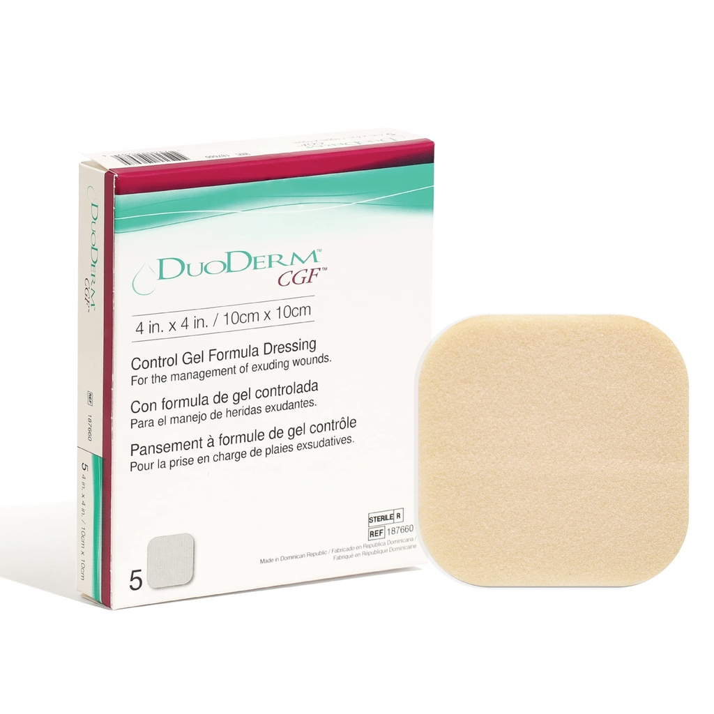 Convatec DuodERM Control Gel Formula 4 "x4" Hydrokoloid Sterylny przylepny opatrunek do ran częściowych i grubych, Stopień medyczny, Latex- Free, Wodoodporny, Square, Beige, 5ct Box