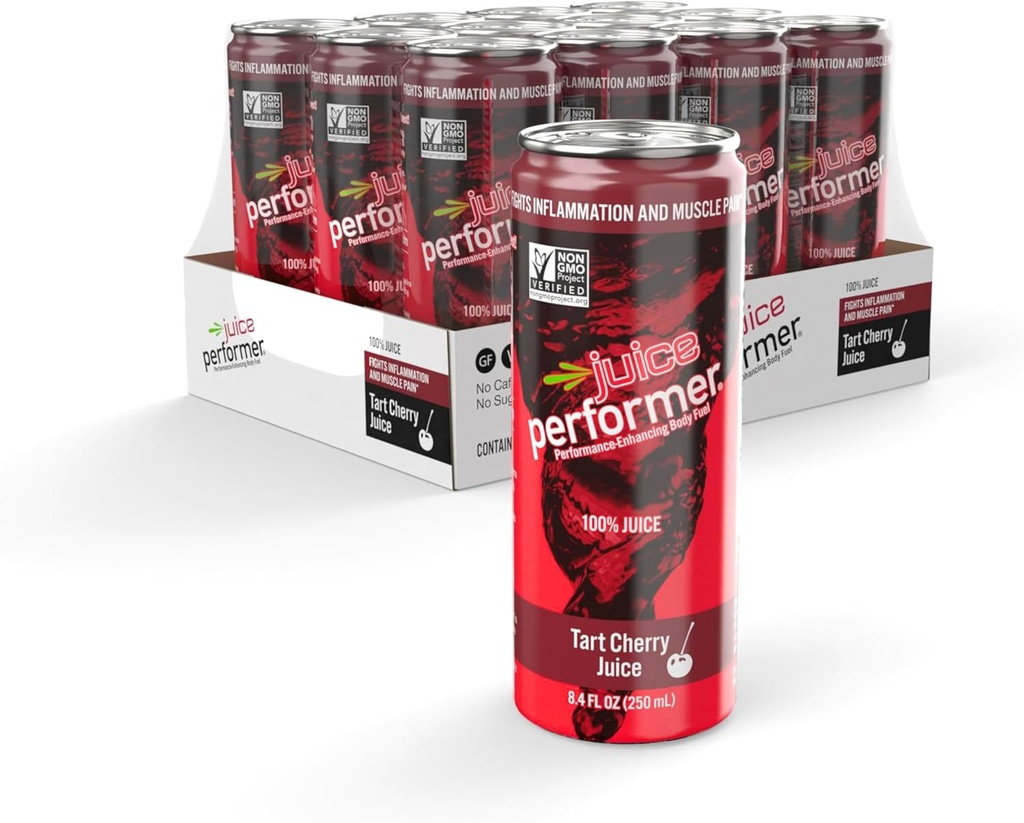 Sok perforowany Tarta Sok wiśniowy - 100% Sok do wspomagania snu i ulepszony odzysk mięśni - Napoje po odzyskaniu wydajności - Superfood Athletic Fuel 8.4 Fl.Oz. (12 Pk) Gluten Free