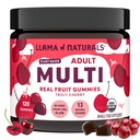 Lama Naturals Multivitamin dla kobiet i mężczyzn, Wegan, Organic Gummies z witaminą D, C i K, Dorośli Prawdziwe owoce Gummy Witaminy, suplement do żucia Multivitamin, Nie dodawany trzciny cukrowej, Cherry, 120 Ct