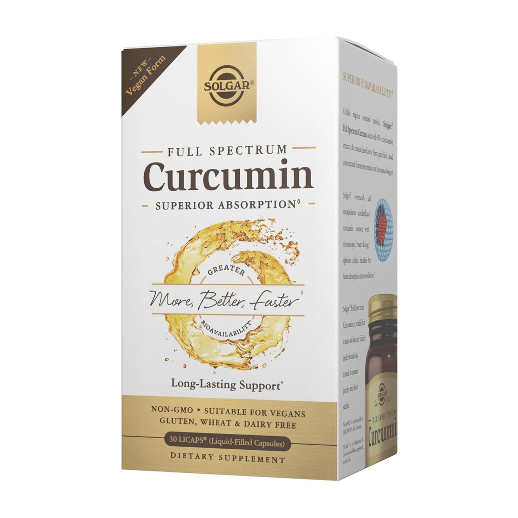 Solgar Full Spectrum Curcumin - 30 LiCaps - Superior Absorption - Mózg, Joint & Immune Health - Wegan, Gluten Free, Non-GMO, Dairy Free - 30 Servings
