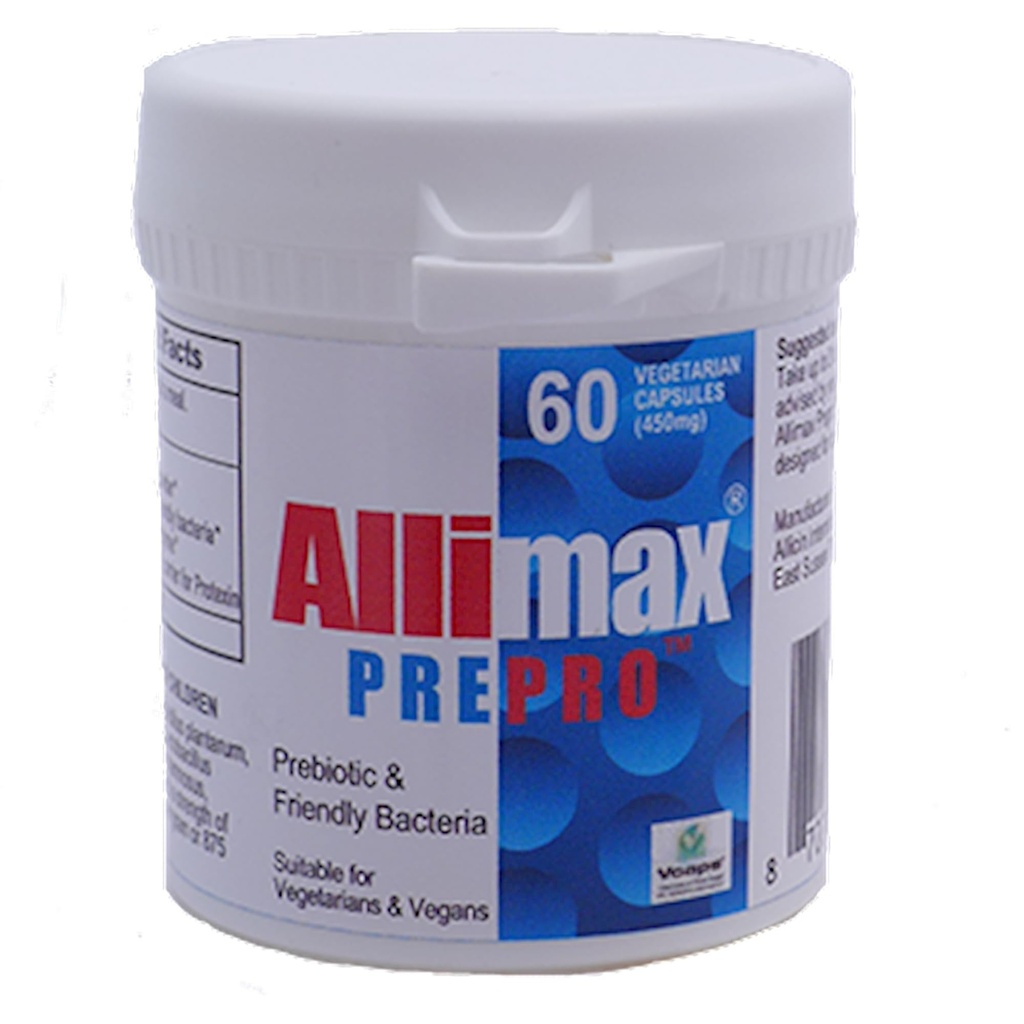 ALLIMAX Pre Pro - 60 Caps. Stabilizowany allicyna Plus prebiotyki, probiotyki i enzymy pokarmowe.