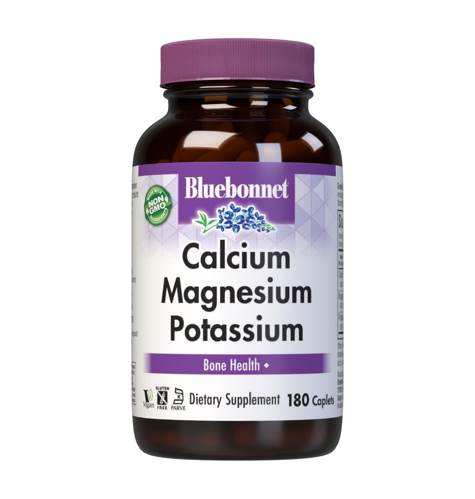 Bluebonnet Wapnia Magnezu Suplement potasu dla kobiet i mężczyzn - Wspiera zdrowe kości - Wapń 1000mg Suplement mineralny Chelate Form - Non-GMO, Wegan, Gluten- Free - 180 Kapsułki