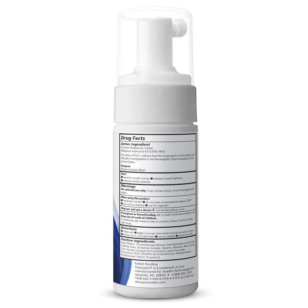 THERAWORX Relief Fast-Acting Foam for Leg & Foot Cramps and Muscle Soreness, 3.4oz Travel Size