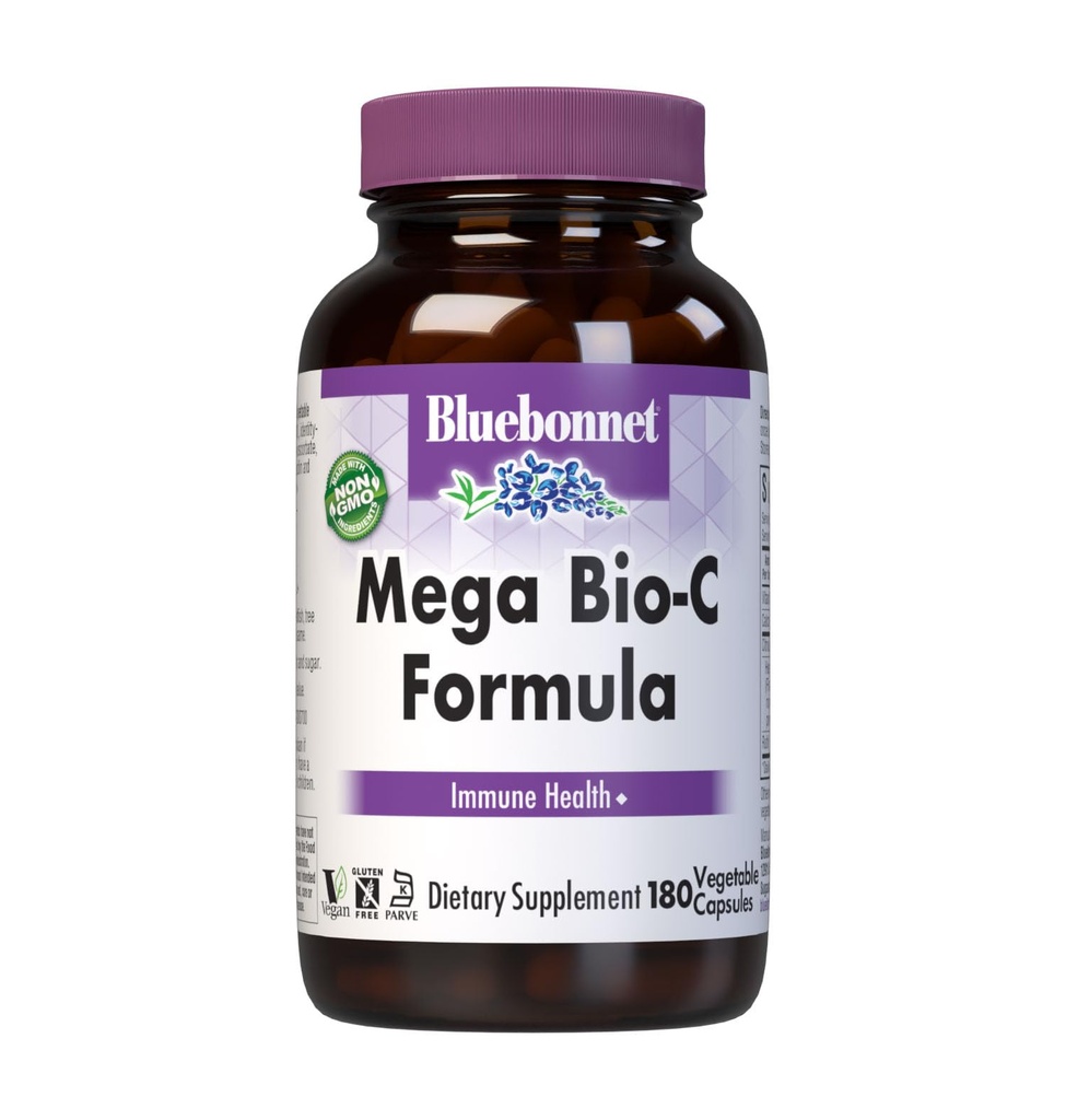 Bluebonnet Nutrition Mega Bio- C Formuła Kapsułki roślinne, Wysoka moc buforowana Witamina C, dla zdrowia immunologicznego, Soy Free, Gluten Free, Non-GMO, Kosher, Dairy Free, Wegan, 180 Hrabia