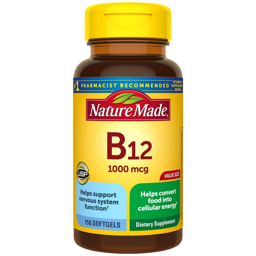 Witamina B12 1000 µg Softgels, 150 Licz Rozmiar wartości