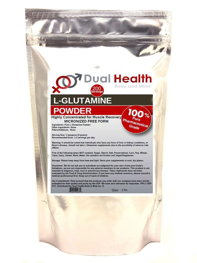 L- Glutamina (2 lbs) Czysty proszek 5000mg Free Form Suplementy luzem, Made in USA, Napoje immunologiczne GI Wsparcie Leaky Gut Zdrowie Energia mięśniowa Stwardnienie wytrzymałość