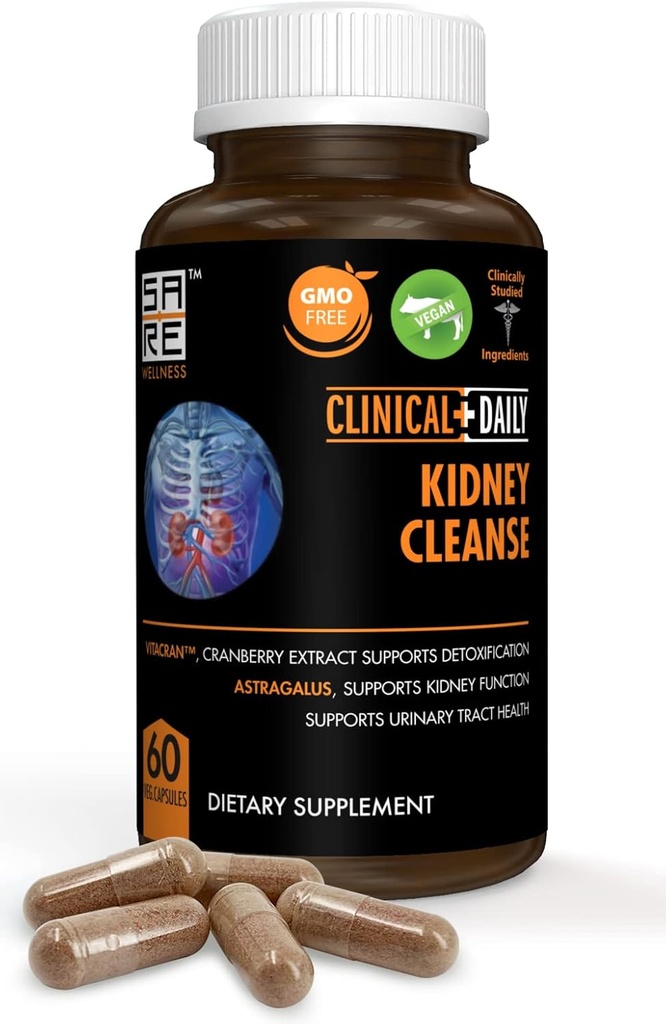 Kliniczny Codzienne Herbal Nerki Cleanse Detox Suplement, Organic Vitamin z żurawinem, Astragalus, Uva Ursi Tabletki dla Bladder Health dla Kobiet & Men- 60 Kapsułki wegańskie